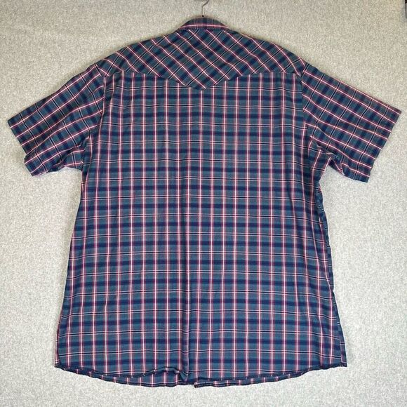 Wrangler Western Mens 2XT Pearl Snap Front Shirt Blue Red Plaid Short Sleeve - Picture 7 of 7